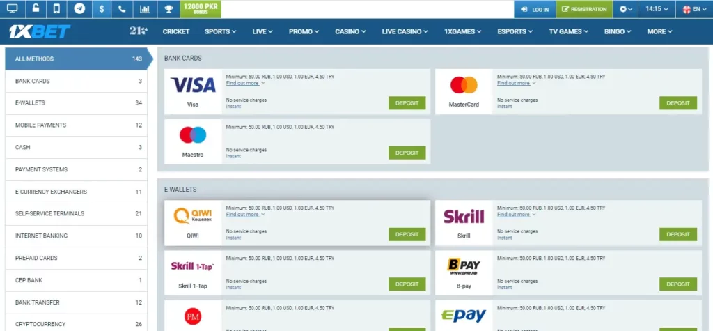 Deposit Methods Available in Pakistan